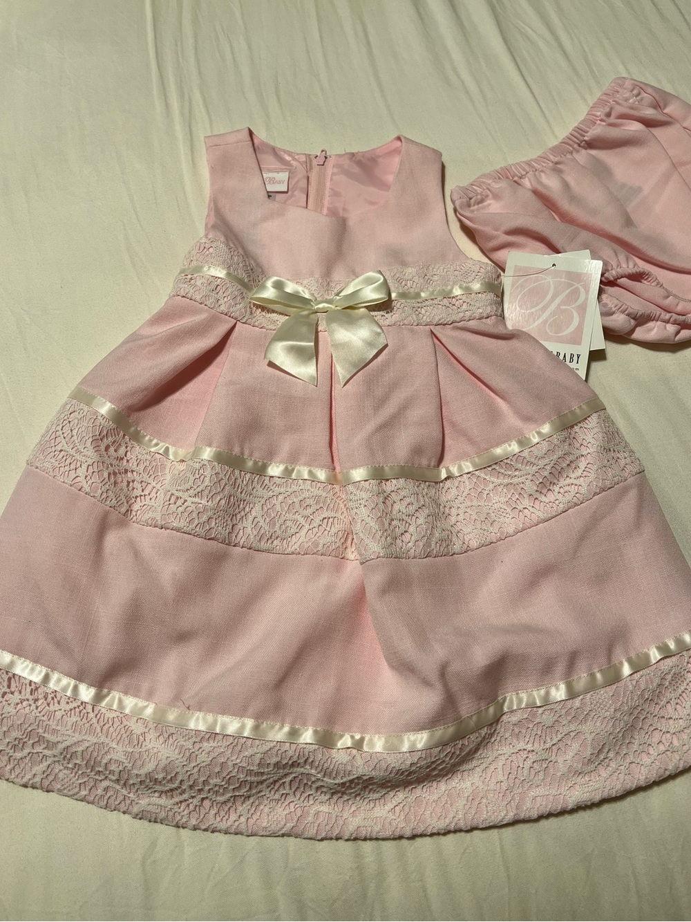 NEW Bonnie Baby Light Pink Dress with Lace Trim & Bow